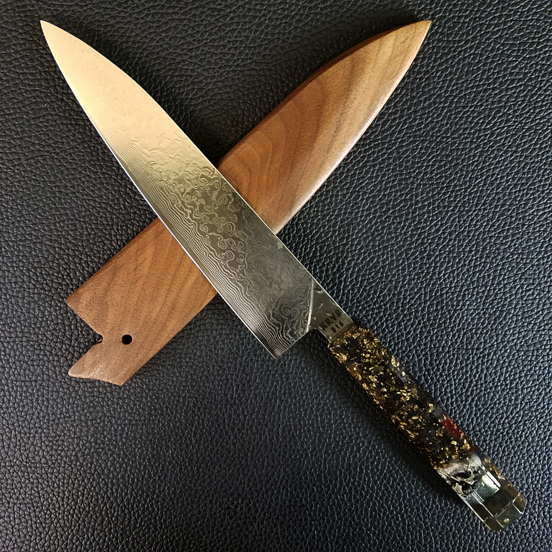 Dead Man&#39;s Chest - 210mm (8.25in) Raindrop Damascus Gyuto Chef Knife