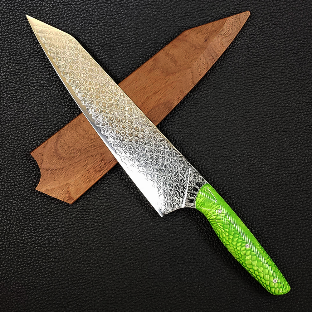 Jade Dragon - 10in Damascus Gyuto - Dragonscale - Wavy Handle