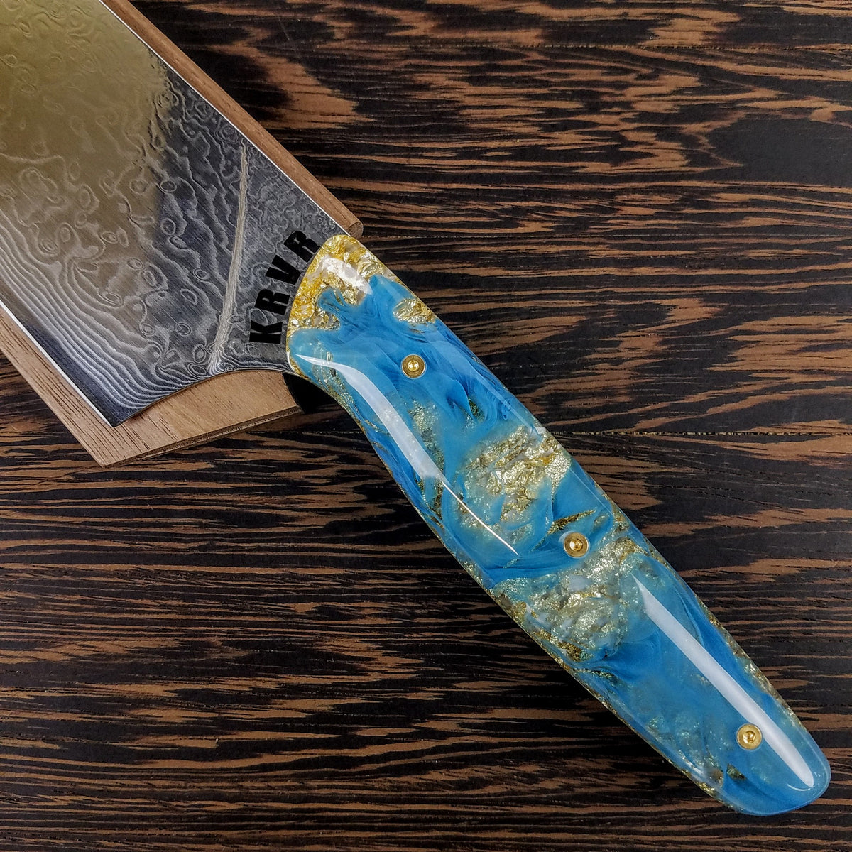 Tiffany Blue (Azure) - 10in (254mm) Damascus Gyuto - Raindrop - Smooth Handle