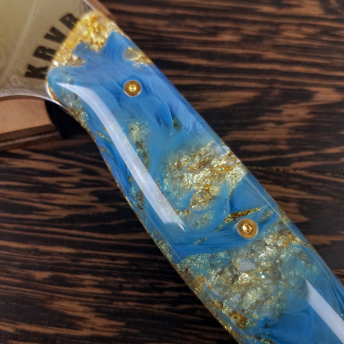 Tiffany Blue (Azure) - 10in (254mm) Damascus Gyuto - Raindrop - Smooth Handle