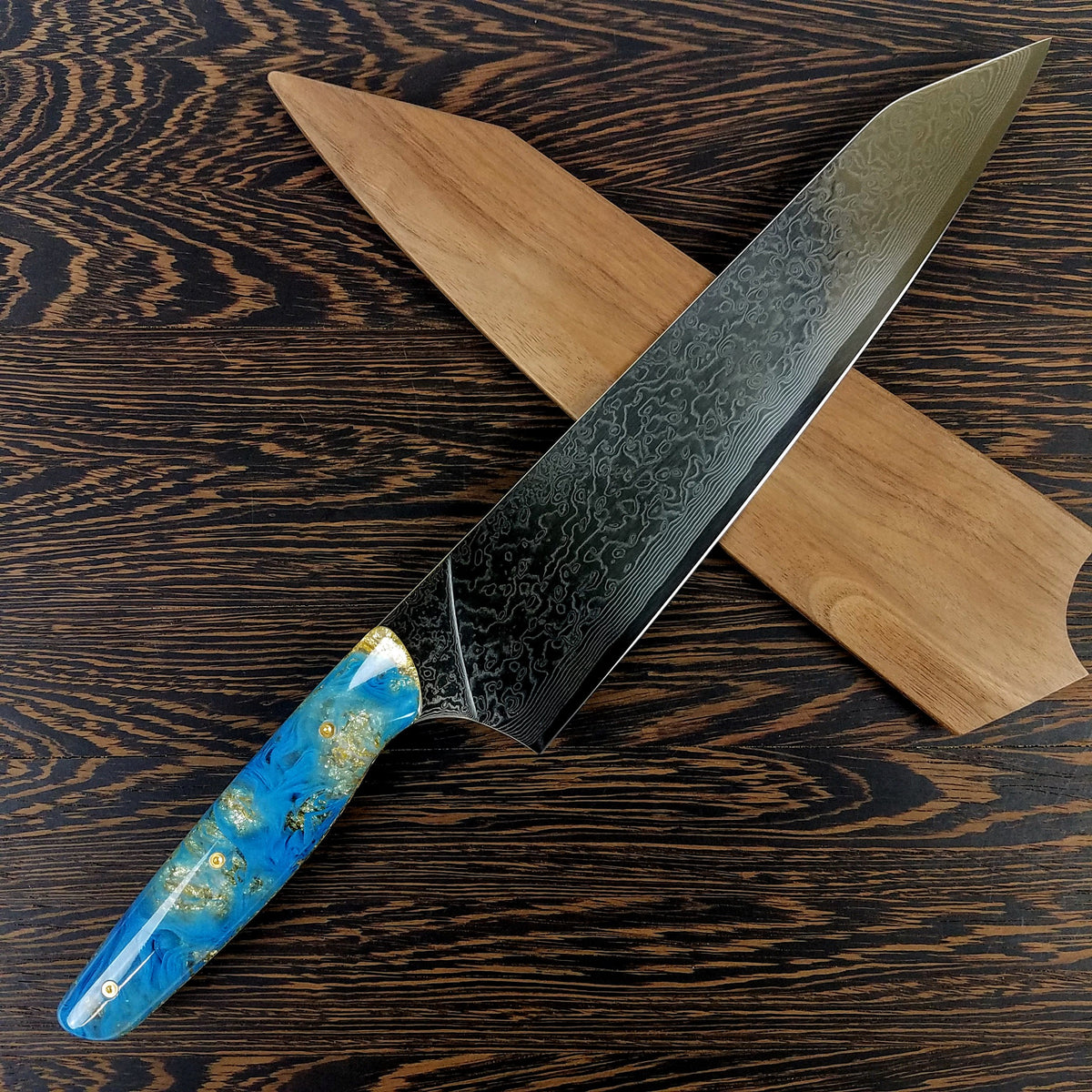 Tiffany Blue (Azure) - 10in (254mm) Damascus Gyuto - Raindrop - Smooth Handle