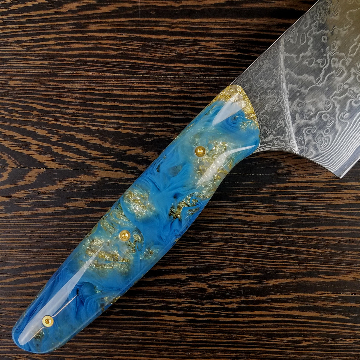 Tiffany Blue (Azure) - 10in (254mm) Damascus Gyuto - Raindrop - Smooth Handle