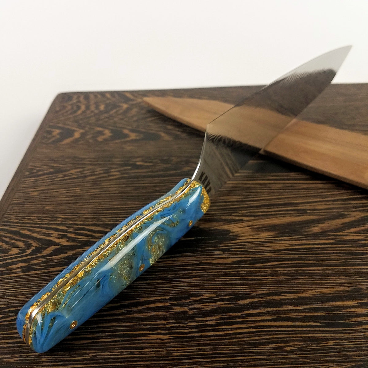 Tiffany Blue (Azure) - 10in (254mm) Damascus Gyuto - Raindrop - Smooth Handle