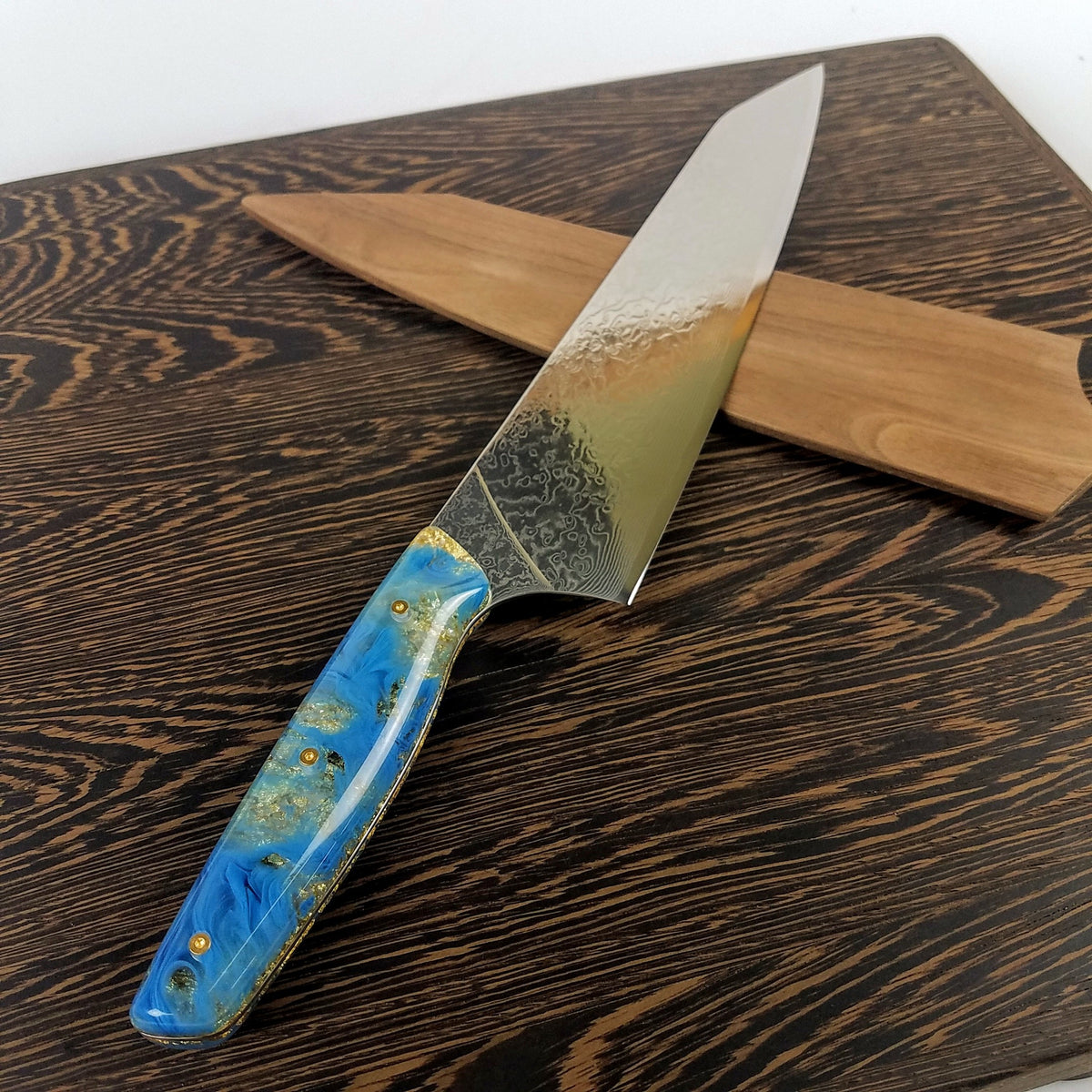 Tiffany Blue (Azure) - 10in (254mm) Damascus Gyuto - Raindrop - Smooth Handle