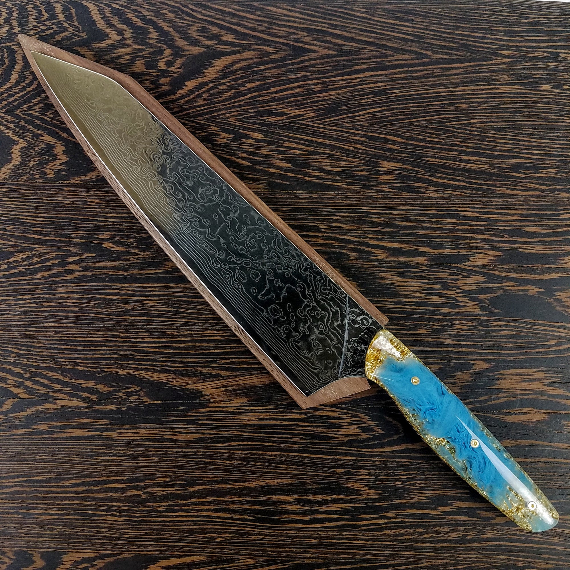 Tiffany Blue (Baby) - 10in (254mm) Damascus Gyuto - Raindrop - Smooth Handle