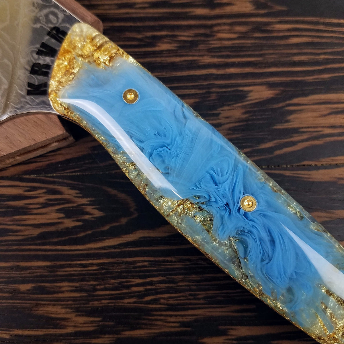 Tiffany Blue (Baby) - 10in (254mm) Damascus Gyuto - Raindrop - Smooth Handle