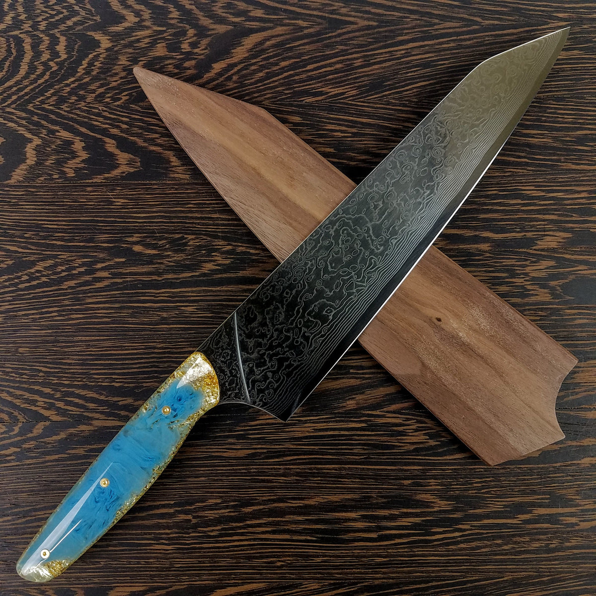 Tiffany Blue (Baby) - 10in (254mm) Damascus Gyuto - Raindrop - Smooth Handle