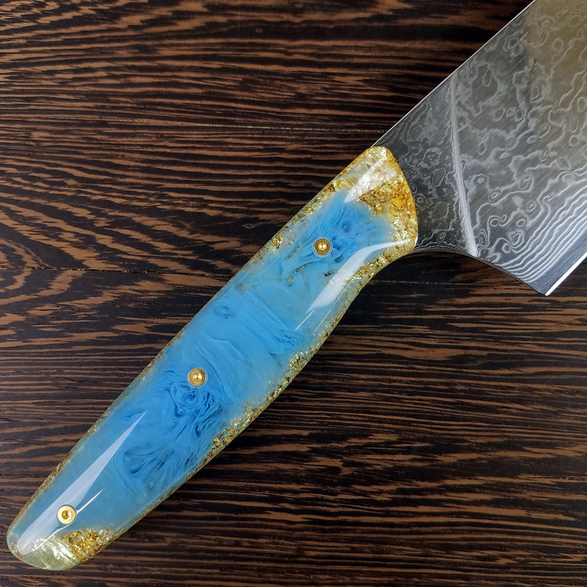 Tiffany Blue (Baby) - 10in (254mm) Damascus Gyuto - Raindrop - Smooth Handle