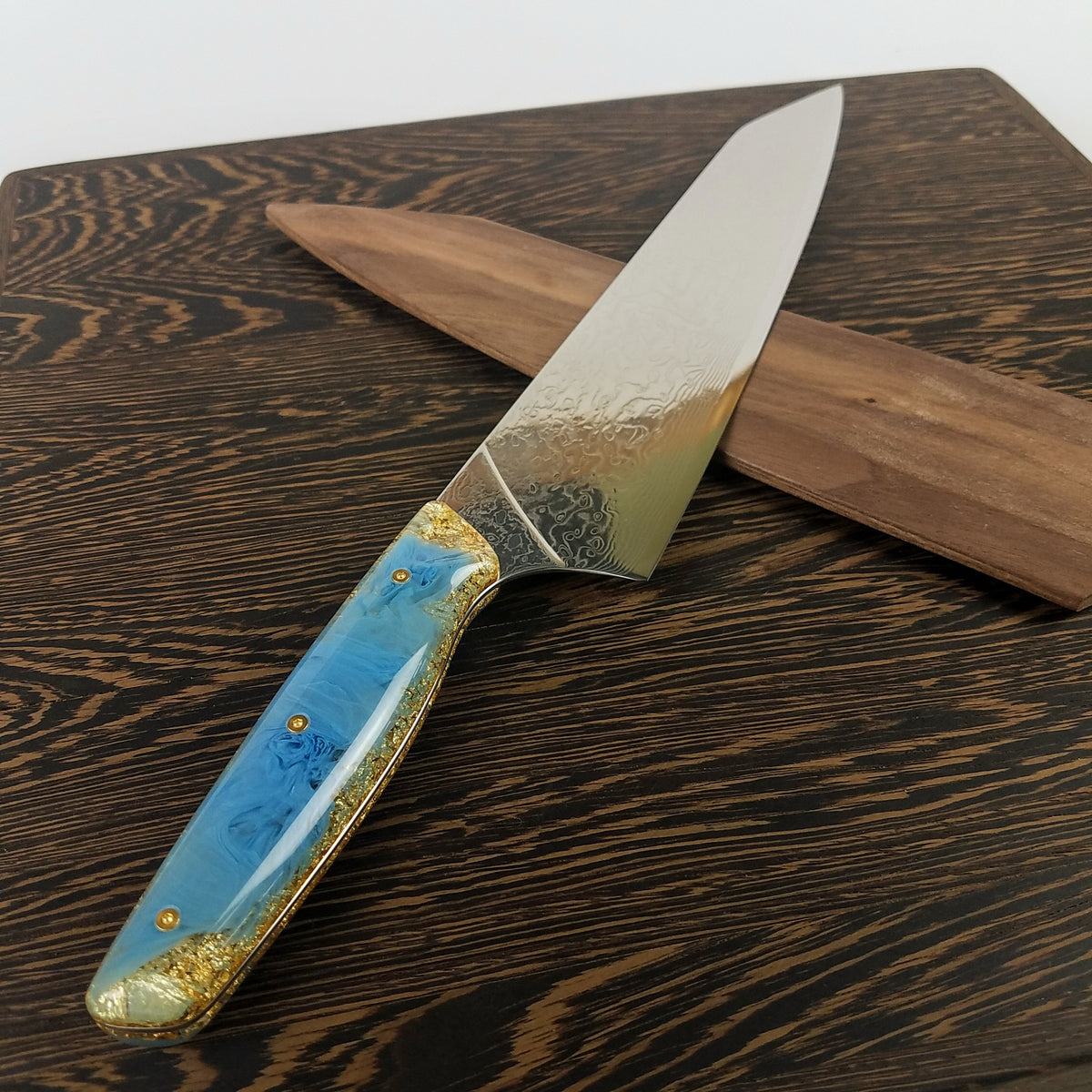 Tiffany Blue (Baby) - 10in (254mm) Damascus Gyuto - Raindrop - Smooth Handle