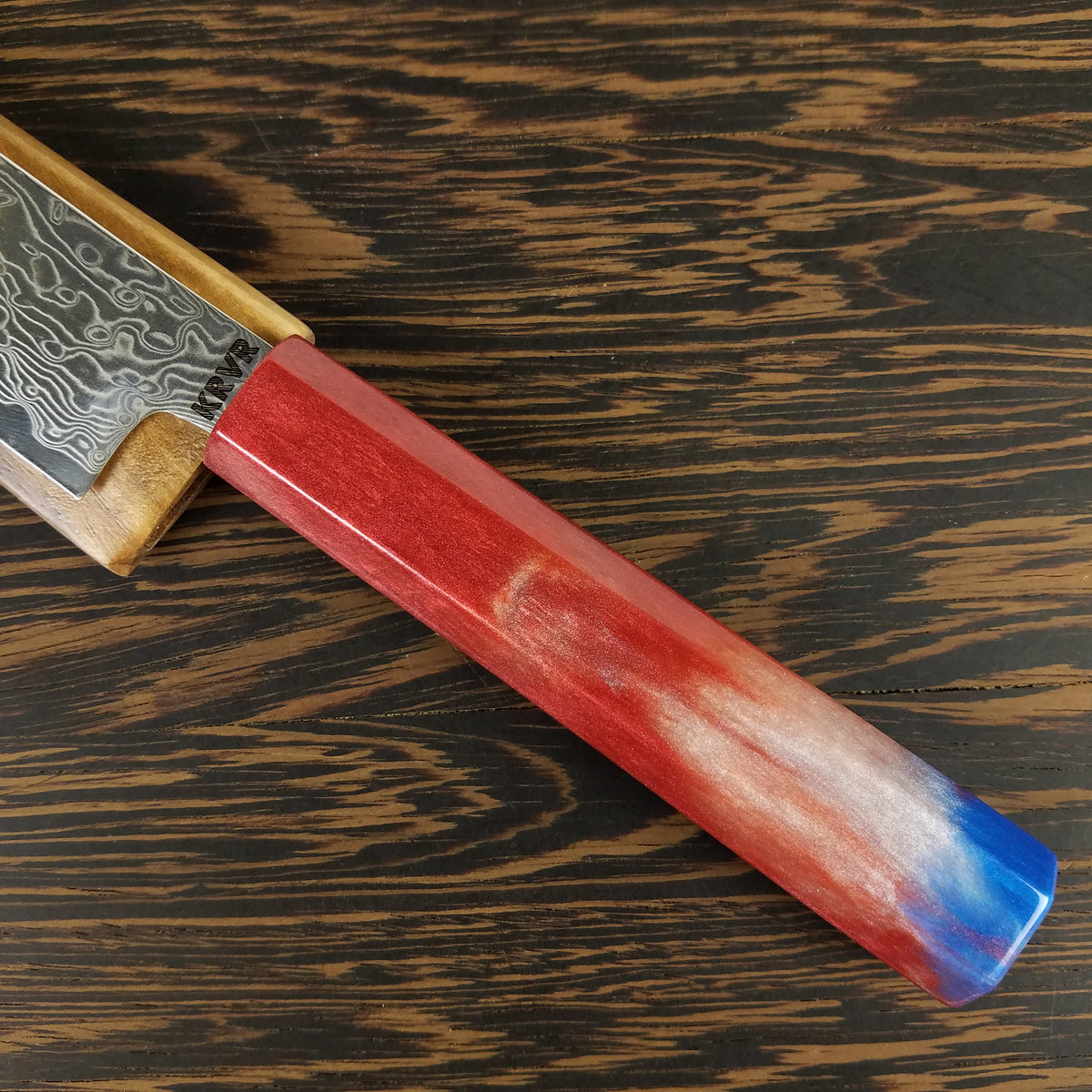 Red, White &amp; Blue - 6in (150mm) Damascus Petty Culinary Knife