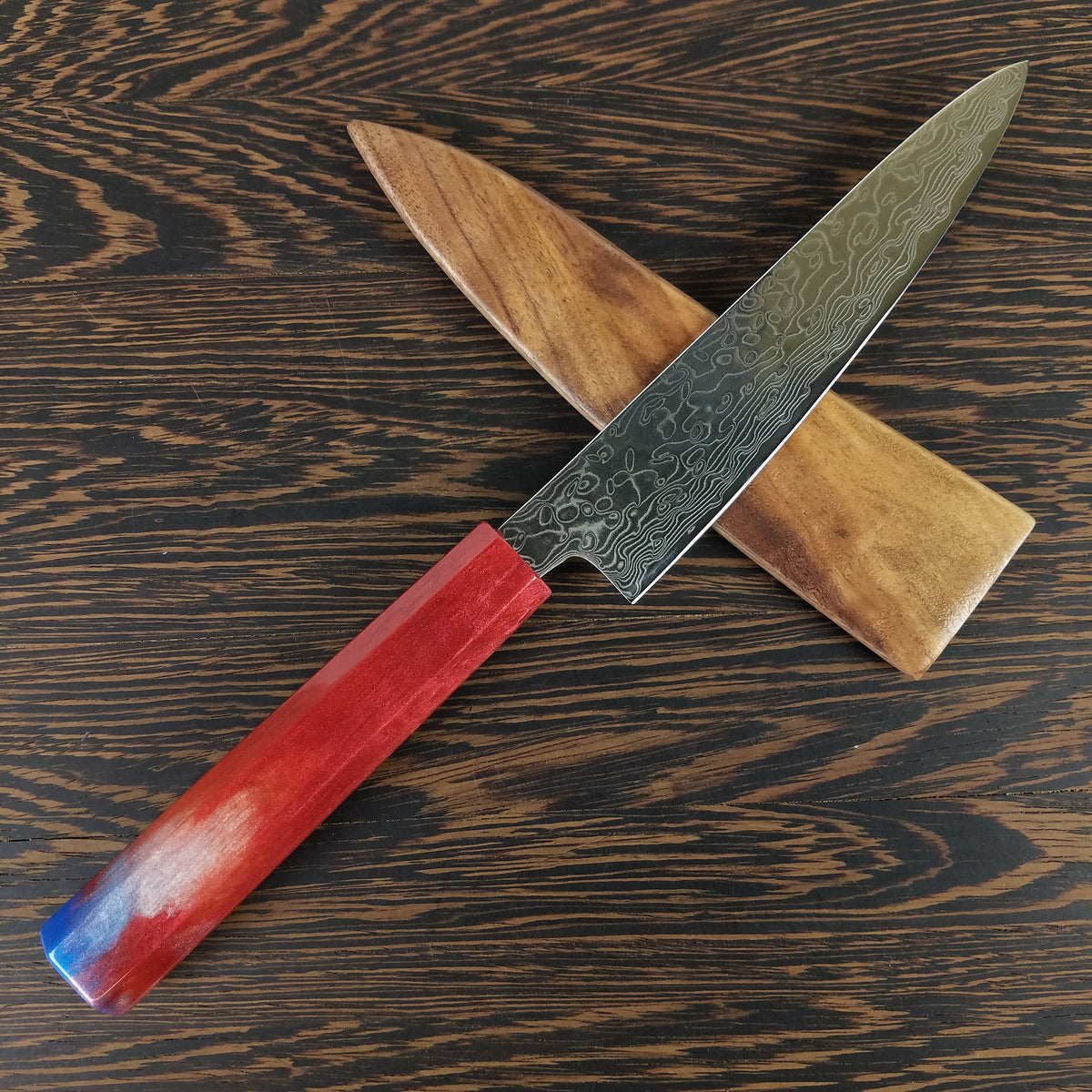 Red, White &amp; Blue - 6in (150mm) Damascus Petty Culinary Knife