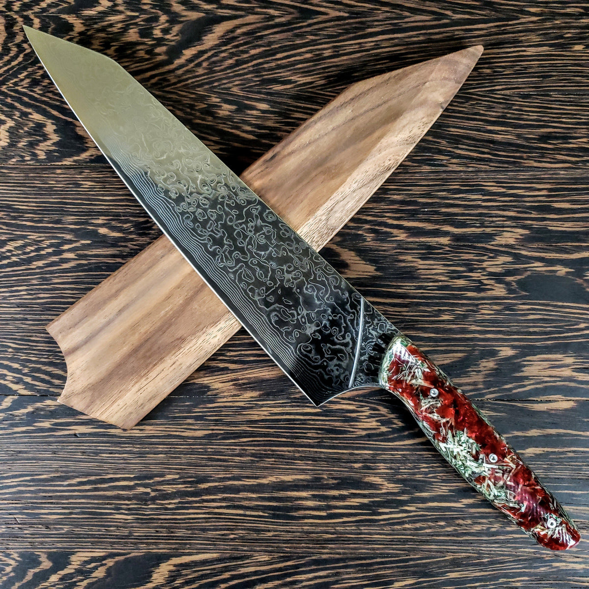 Blood Money - 10in (254mm) Damascus Gyuto - Raindrop - Wavy Handle