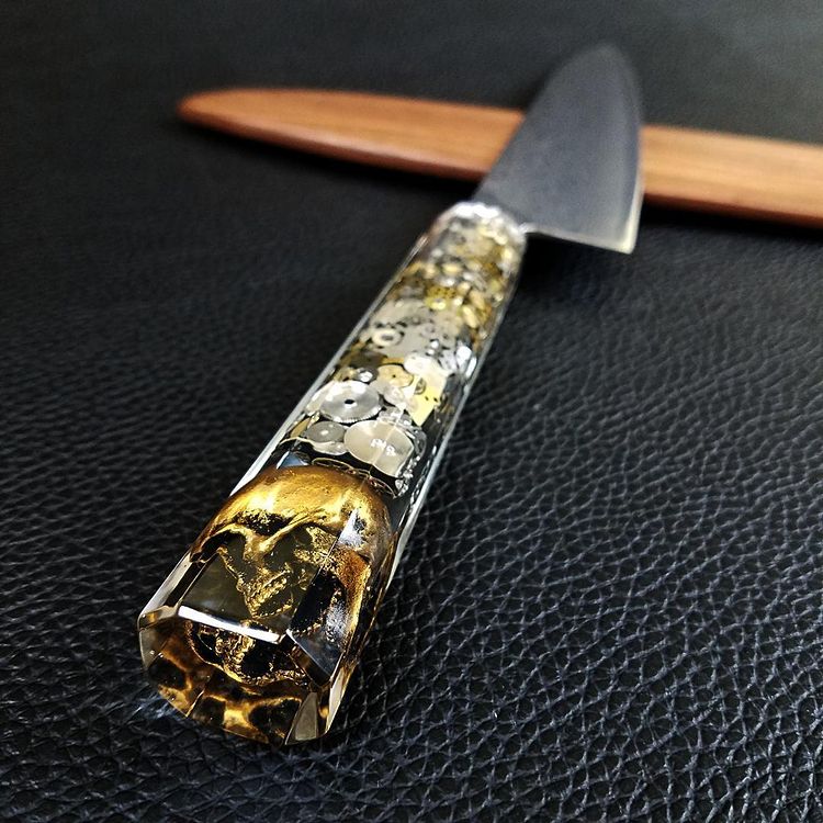 Father Time [Gold] - 210mm (8.25in) Raindrop Damascus Gyuto Chef Knife