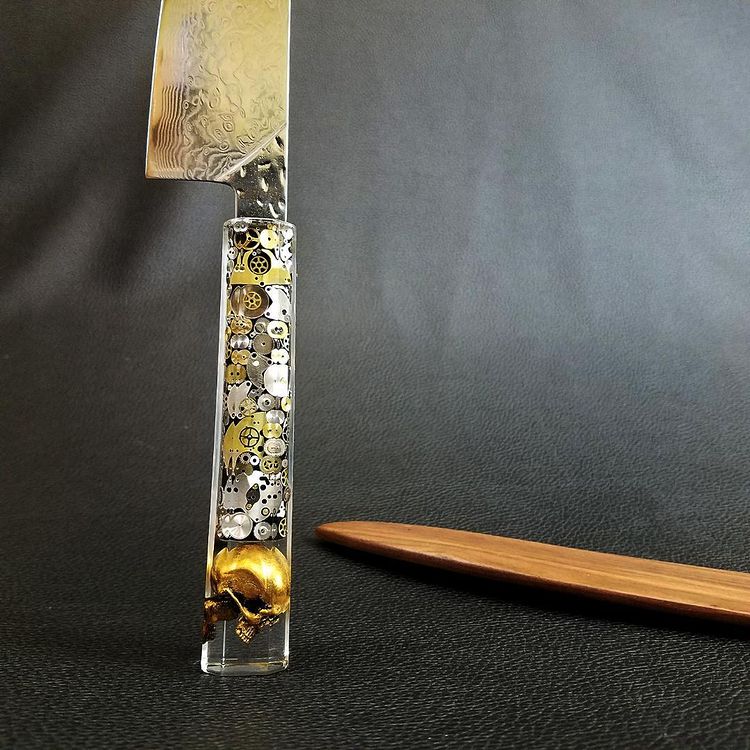 Father Time [Gold] - 210mm (8.25in) Raindrop Damascus Gyuto Chef Knife