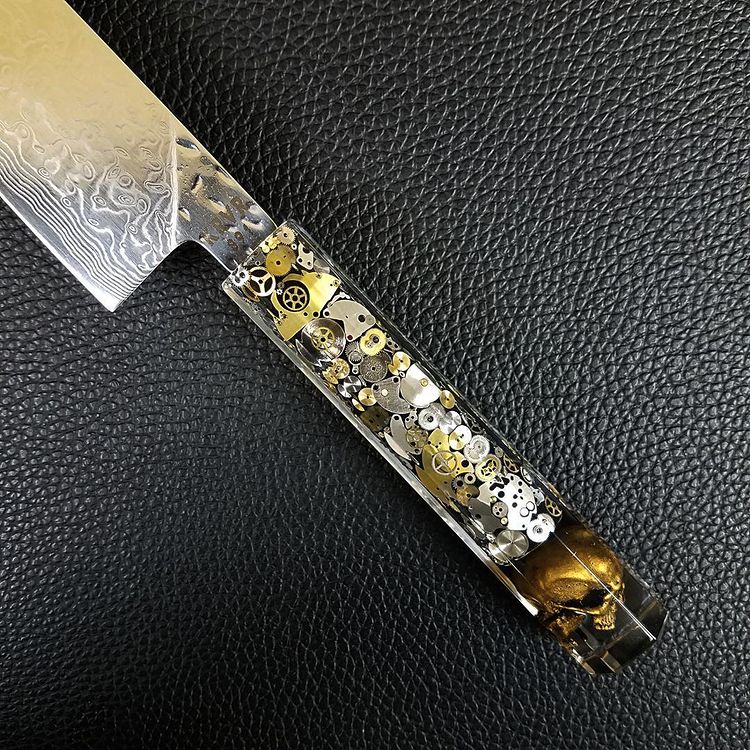 Father Time [Gold] - 210mm (8.25in) Raindrop Damascus Gyuto Chef Knife