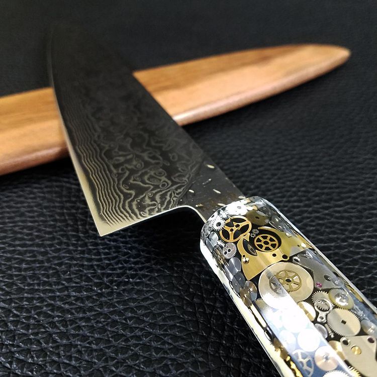 Father Time [Gold] - 210mm (8.25in) Raindrop Damascus Gyuto Chef Knife