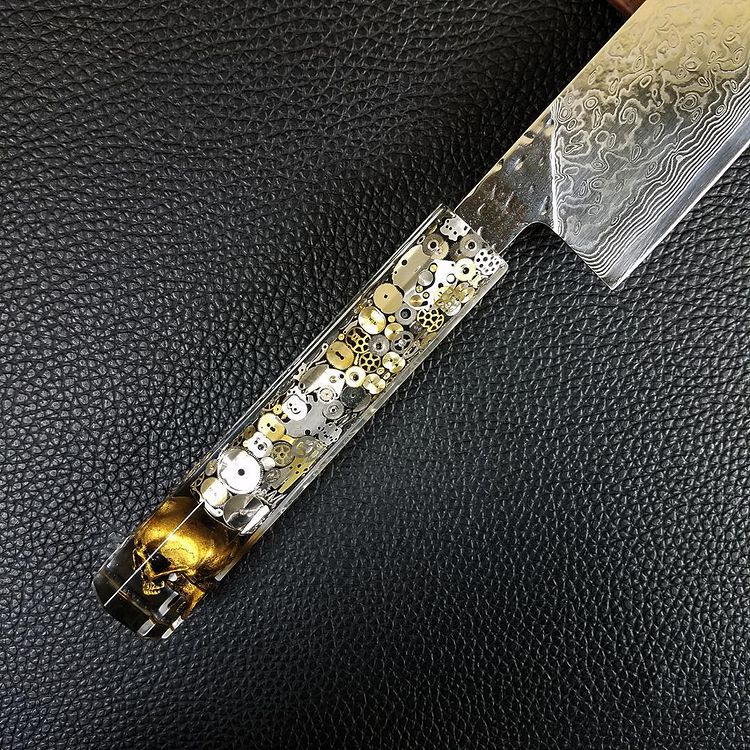 Father Time [Gold] - 210mm (8.25in) Raindrop Damascus Gyuto Chef Knife