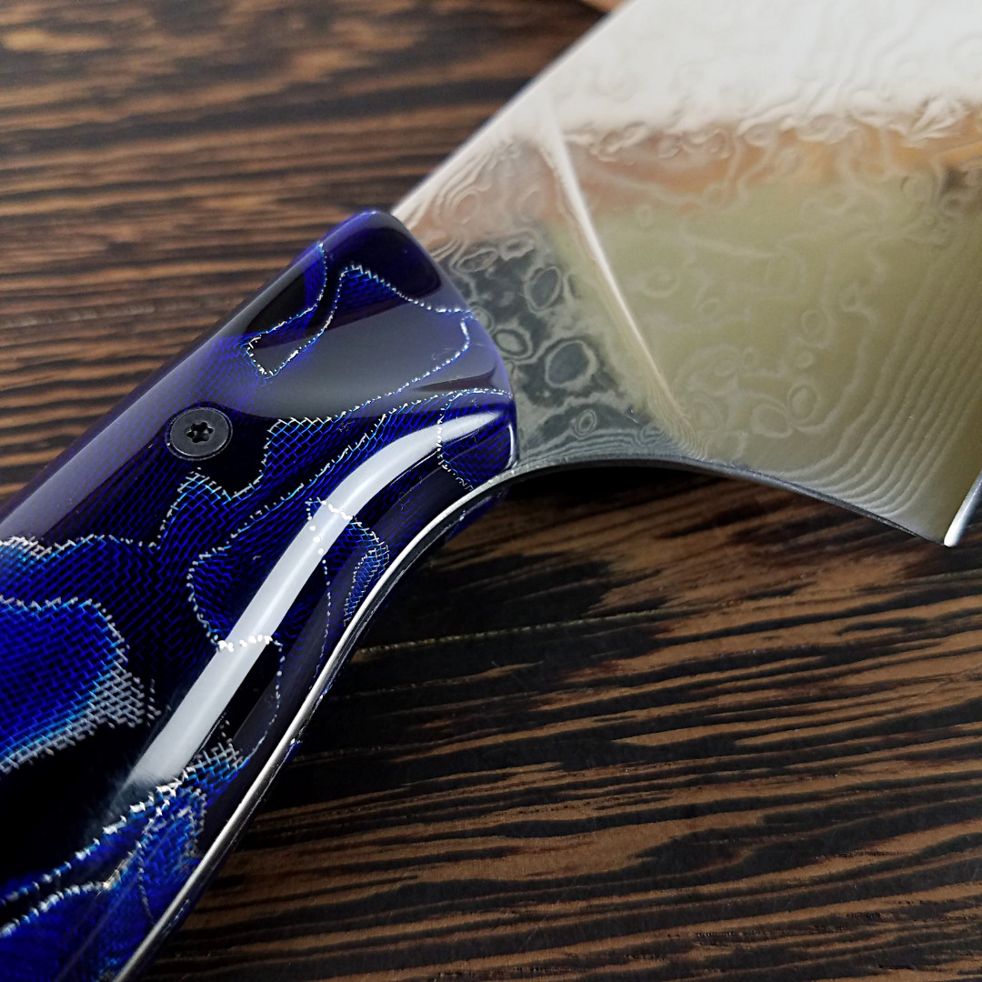 Blue Gravity - 10in (254mm) Damascus Gyuto - Raindrop - Smooth Handle