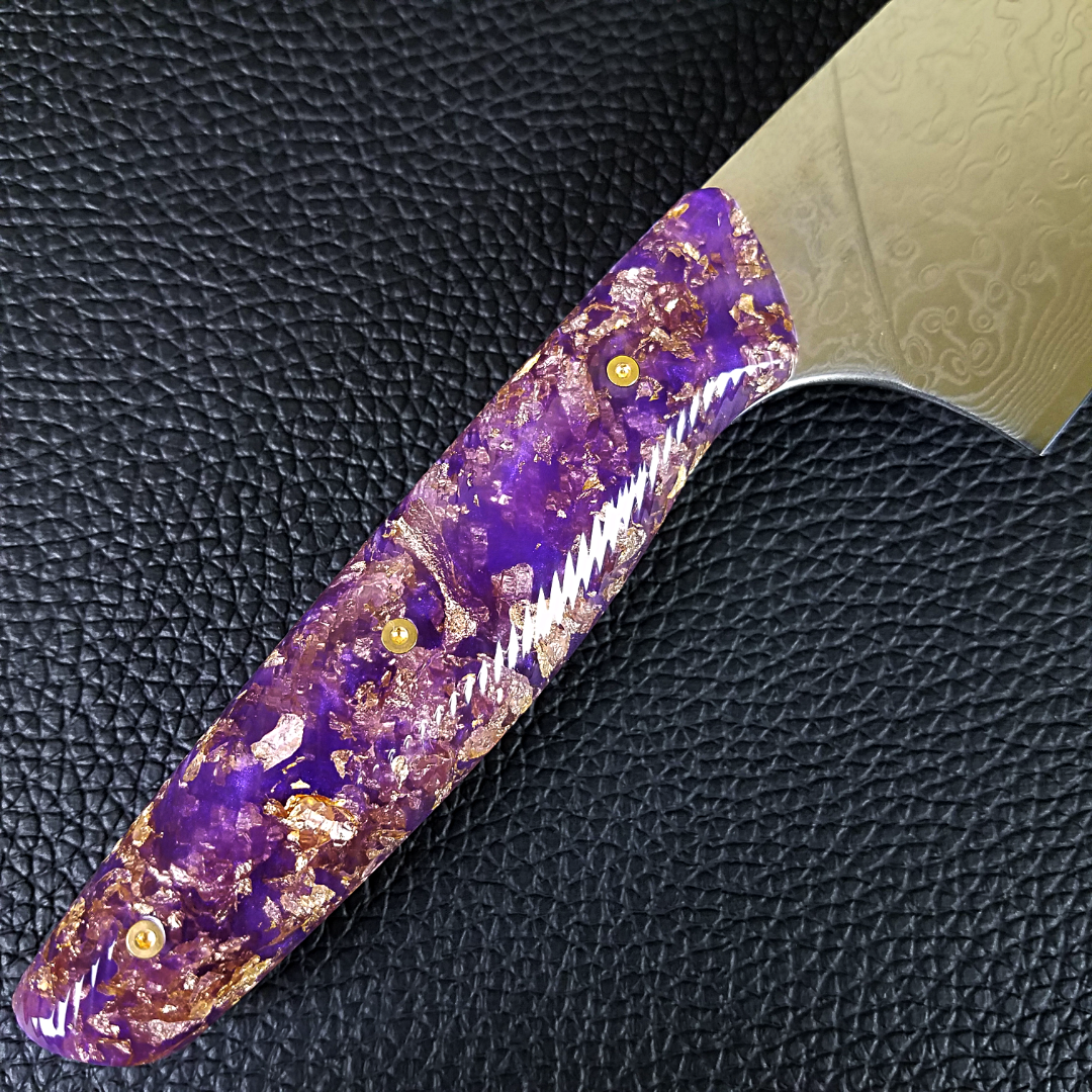 Purple Reign - 10in (254mm) Damascus Gyuto - Raindrop - Wavy Handle