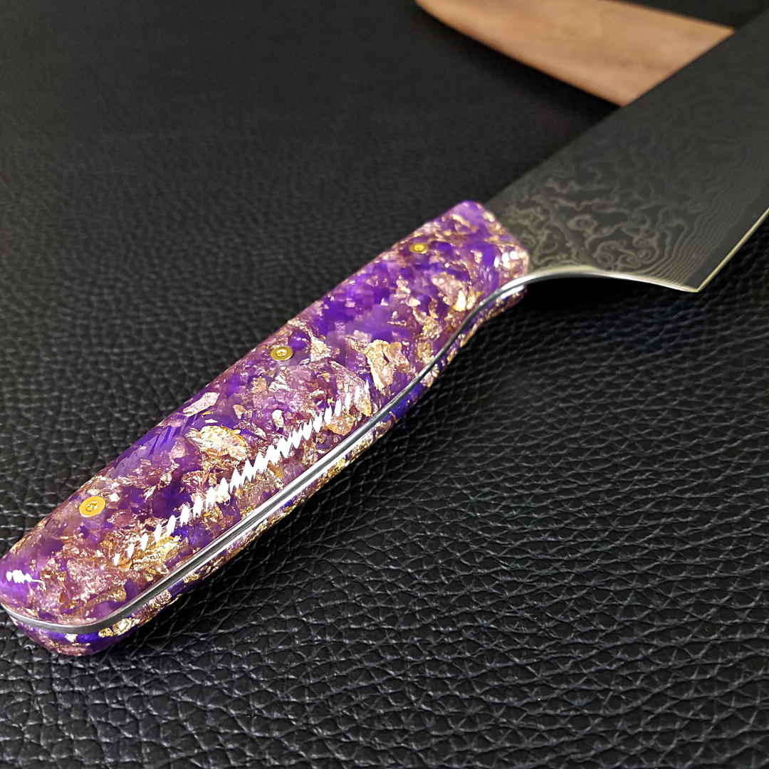 Purple Reign - 10in (254mm) Damascus Gyuto - Raindrop - Wavy Handle