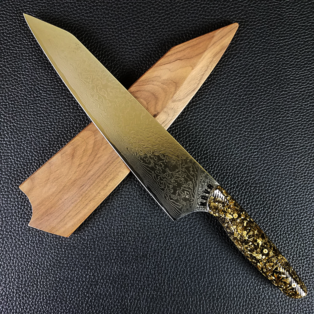 Black Gold - 10in (254mm) Damascus Gyuto - Raindrop - Wavy Handle