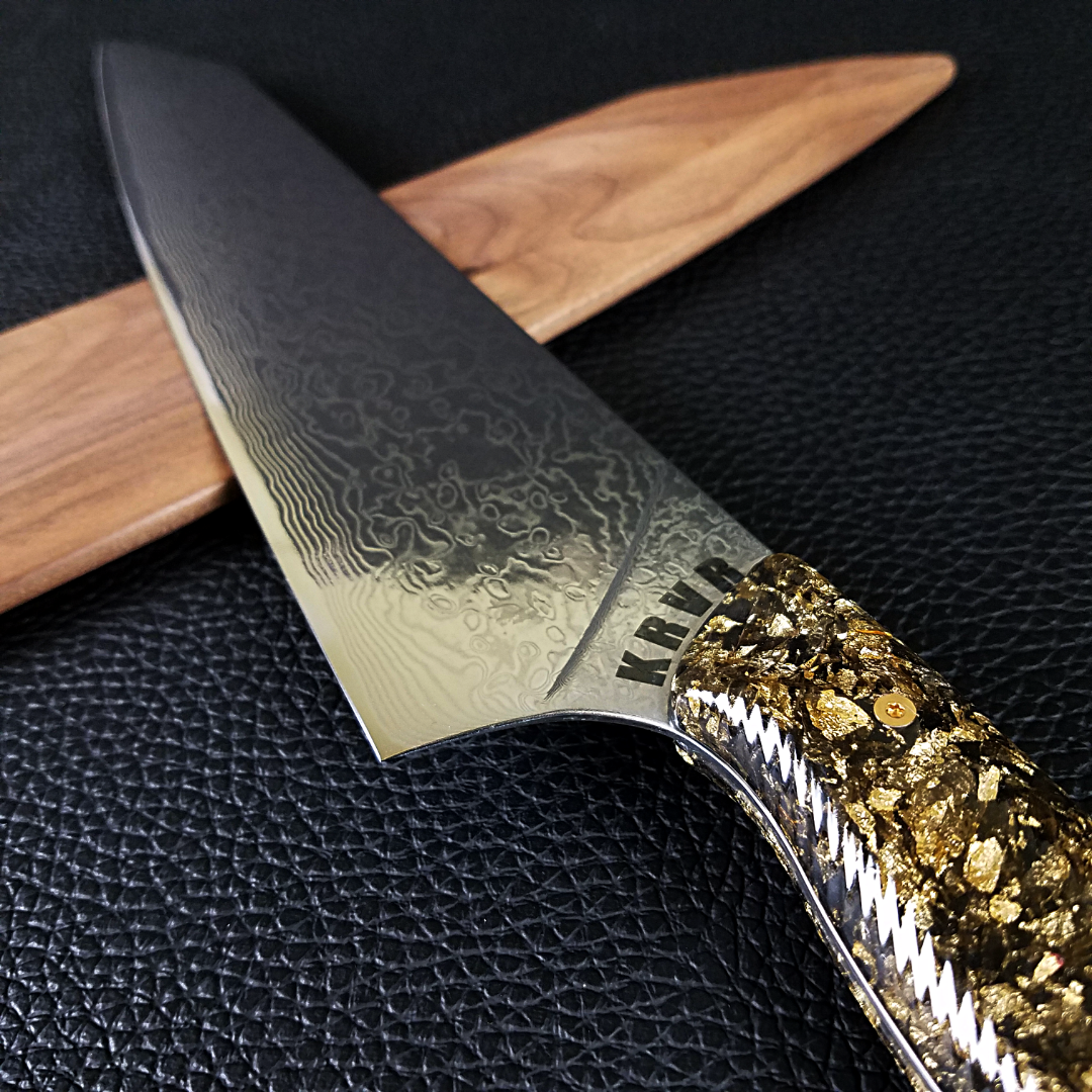 Black Gold - 10in (254mm) Damascus Gyuto - Raindrop - Wavy Handle