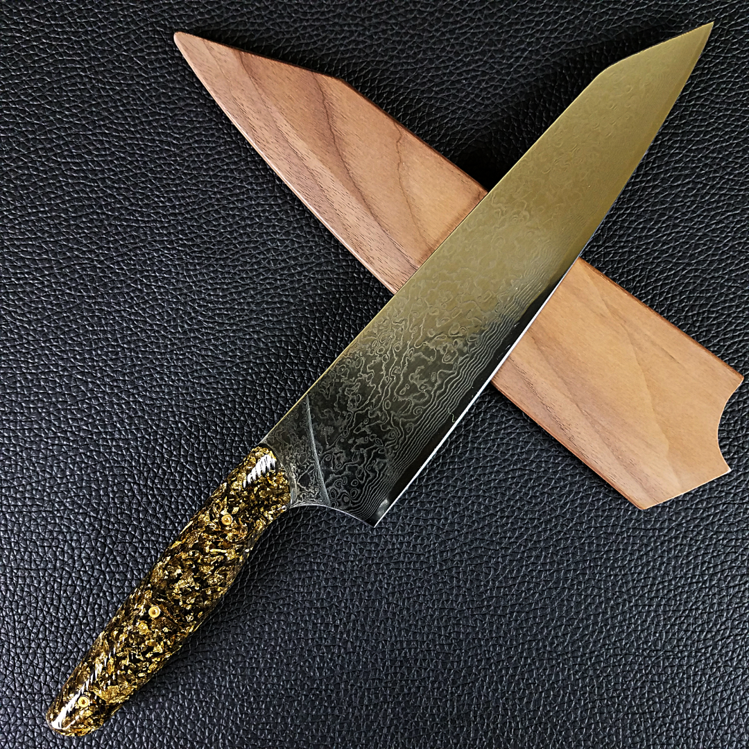 Black Gold - 10in (254mm) Damascus Gyuto - Raindrop - Wavy Handle