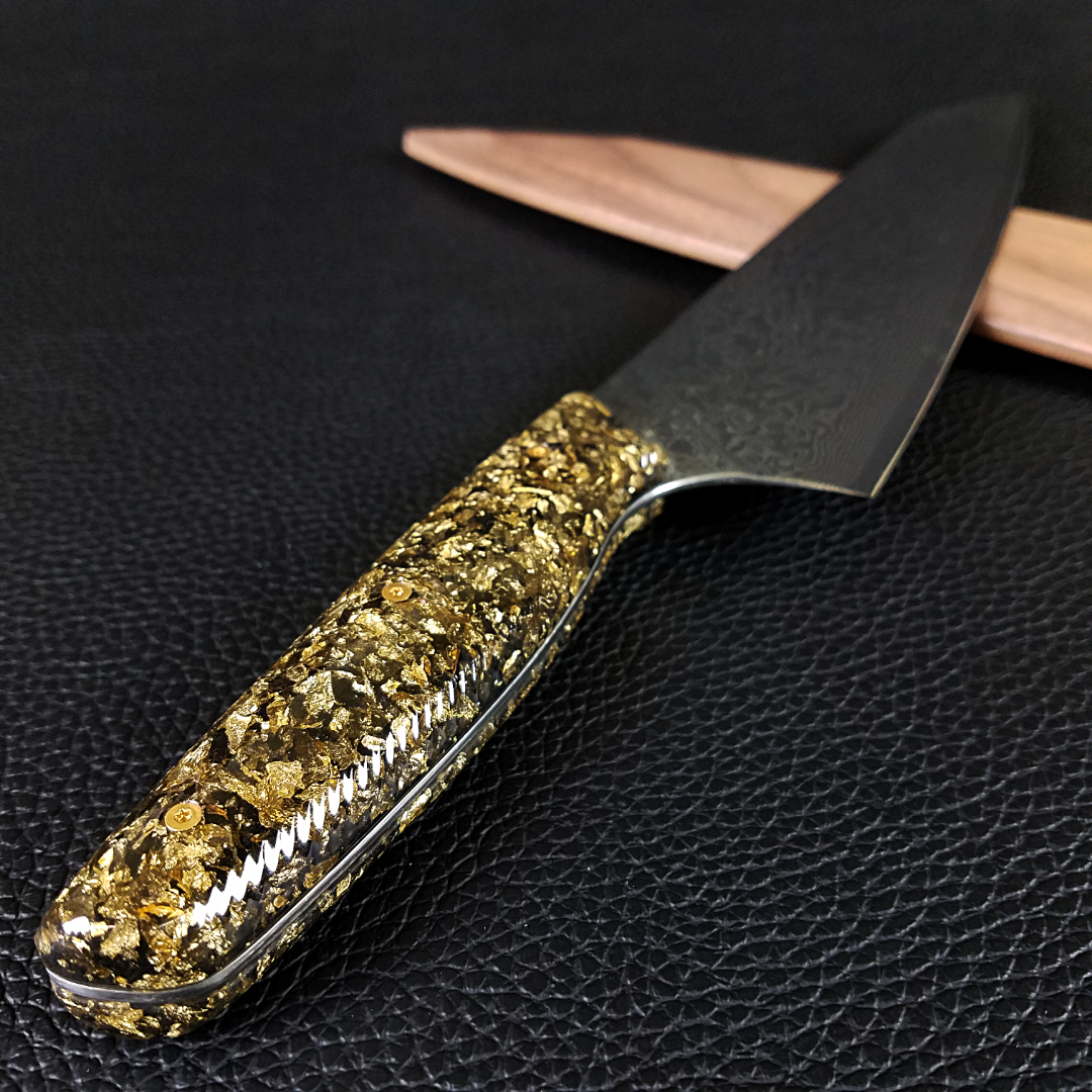 Black Gold - 10in (254mm) Damascus Gyuto - Raindrop - Wavy Handle