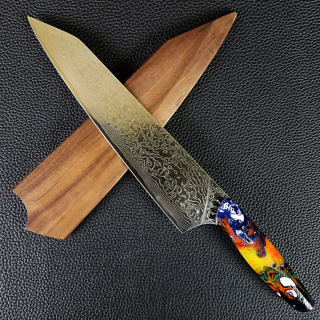 Fire Dance - 10in (254mm) Damascus Gyuto - Raindrop - Wavy Handle