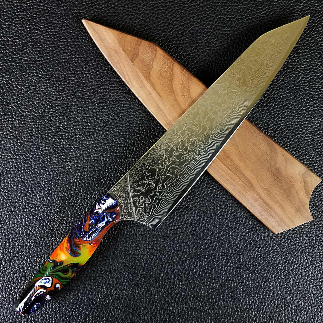 Fire Dance - 10in (254mm) Damascus Gyuto - Raindrop - Wavy Handle