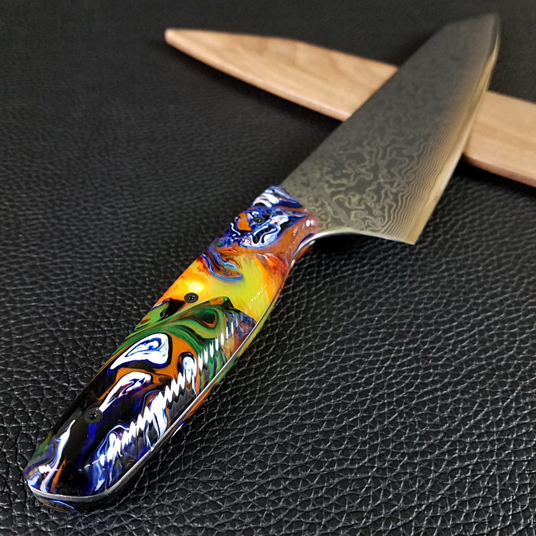 Fire Dance - 10in (254mm) Damascus Gyuto - Raindrop - Wavy Handle