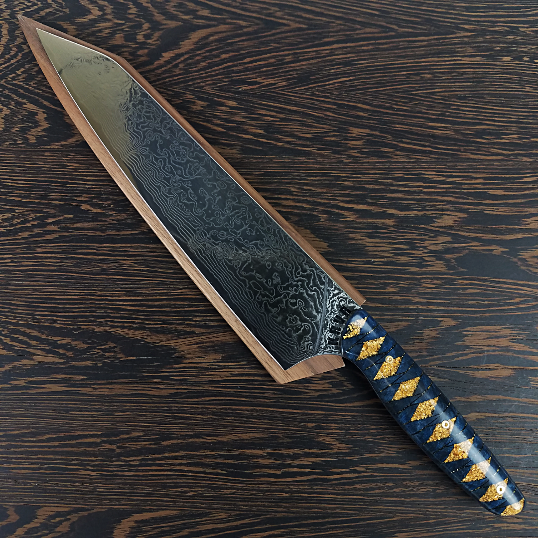 Ronin's Gold - 10in (254mm) Damascus Gyuto - Raindrop - Smooth Handle