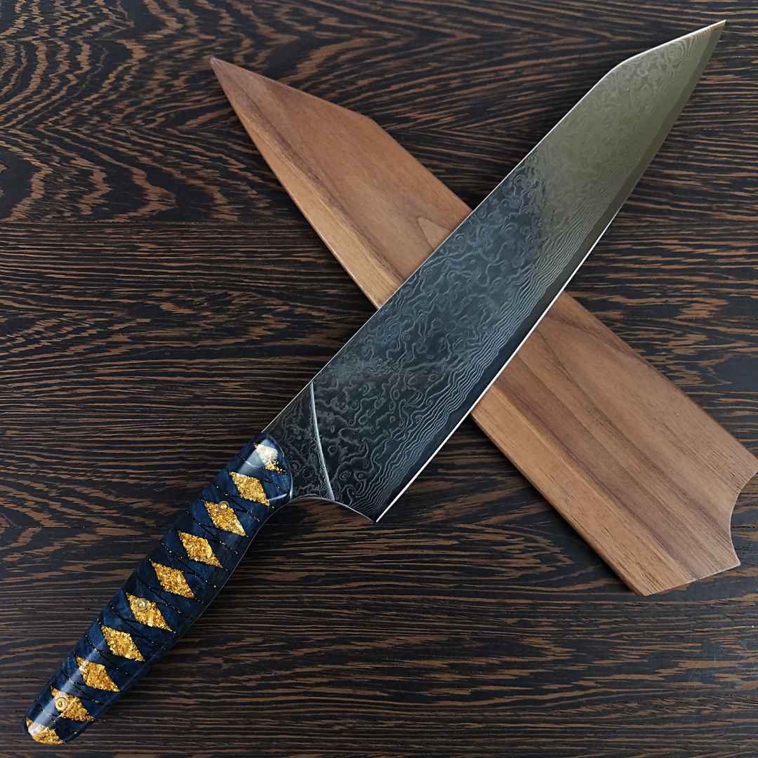 Ronin&#39;s Gold - 10in (254mm) Damascus Gyuto - Raindrop - Smooth Handle