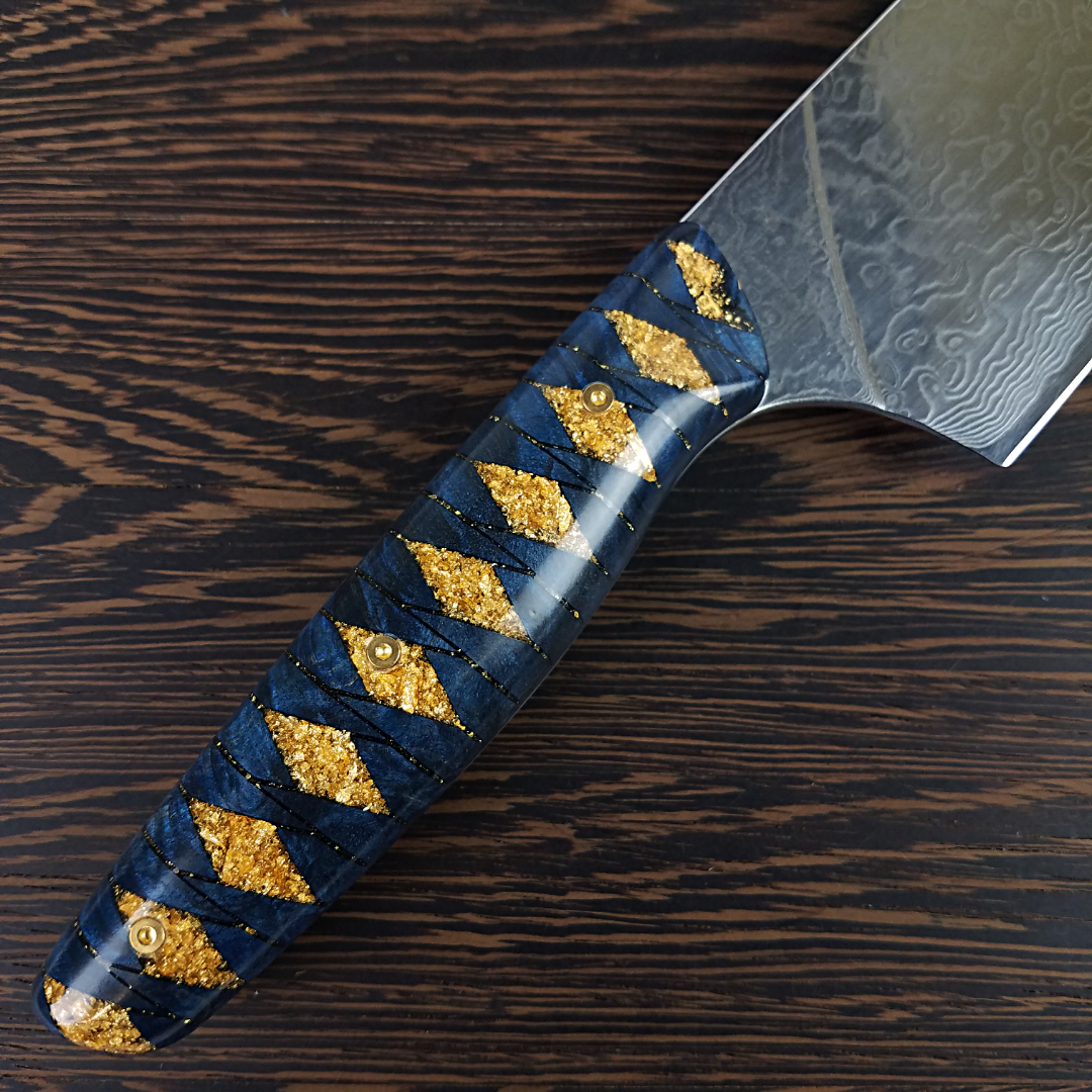 Ronin&#39;s Gold - 10in (254mm) Damascus Gyuto - Raindrop - Smooth Handle