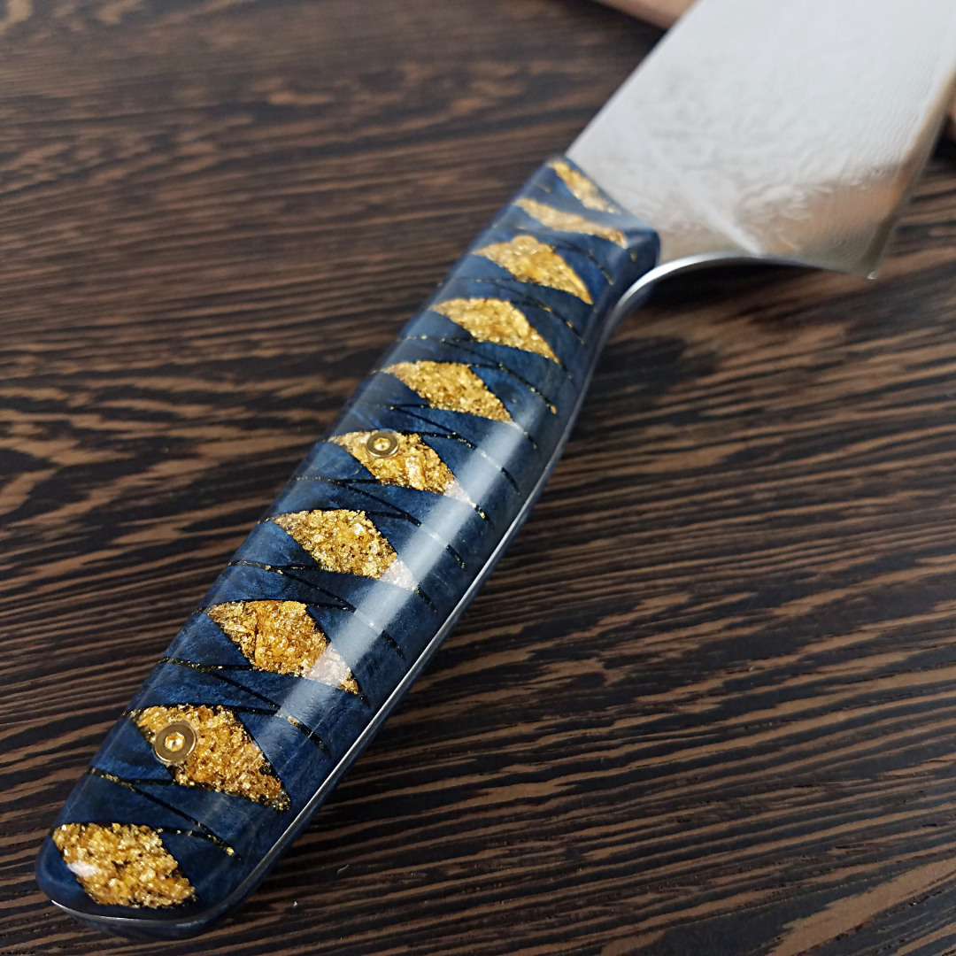 Ronin&#39;s Gold - 10in (254mm) Damascus Gyuto - Raindrop - Smooth Handle