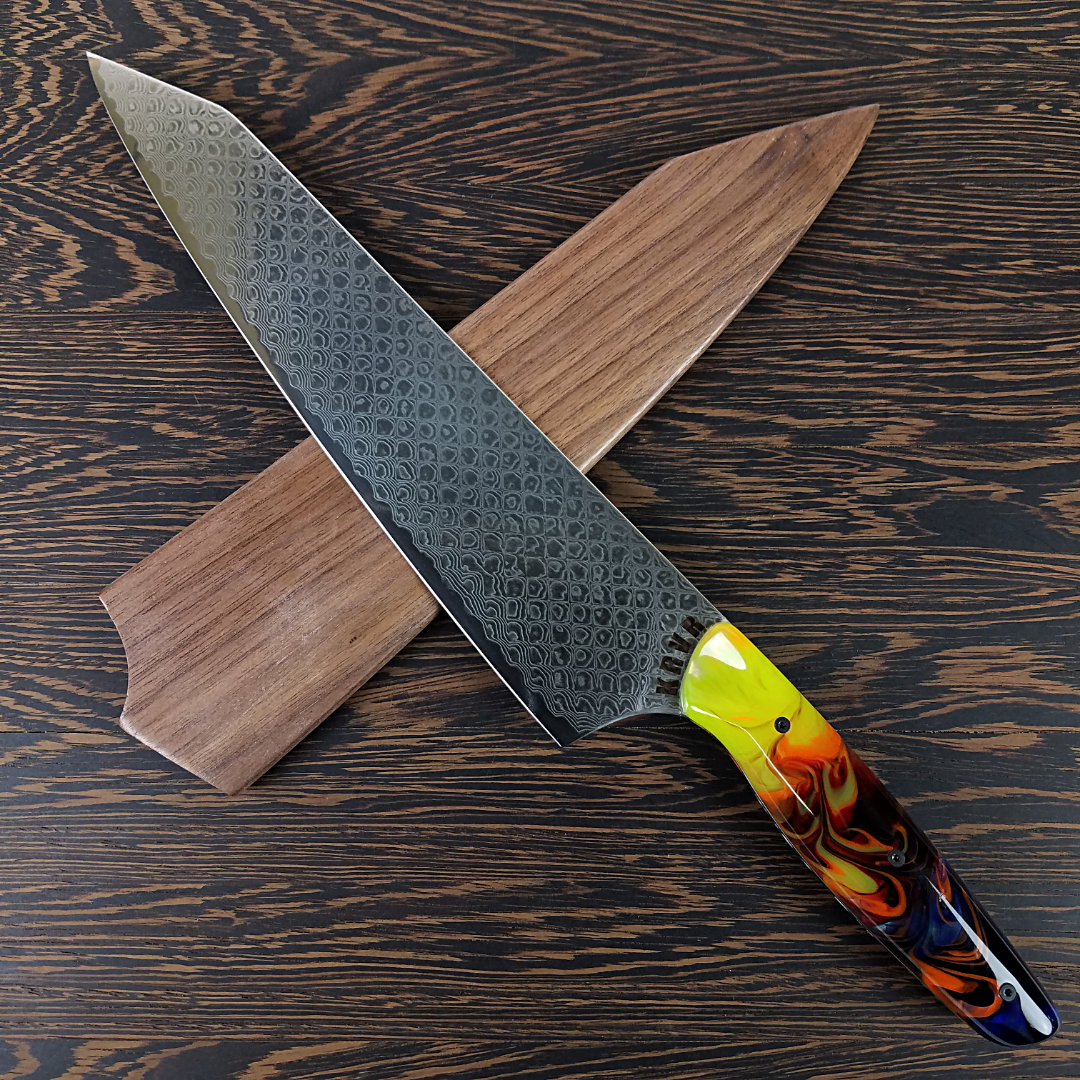 Dragon&#39;s Forge - 10in (254mm) Damascus Gyuto - Dragonscale - Smooth Handle