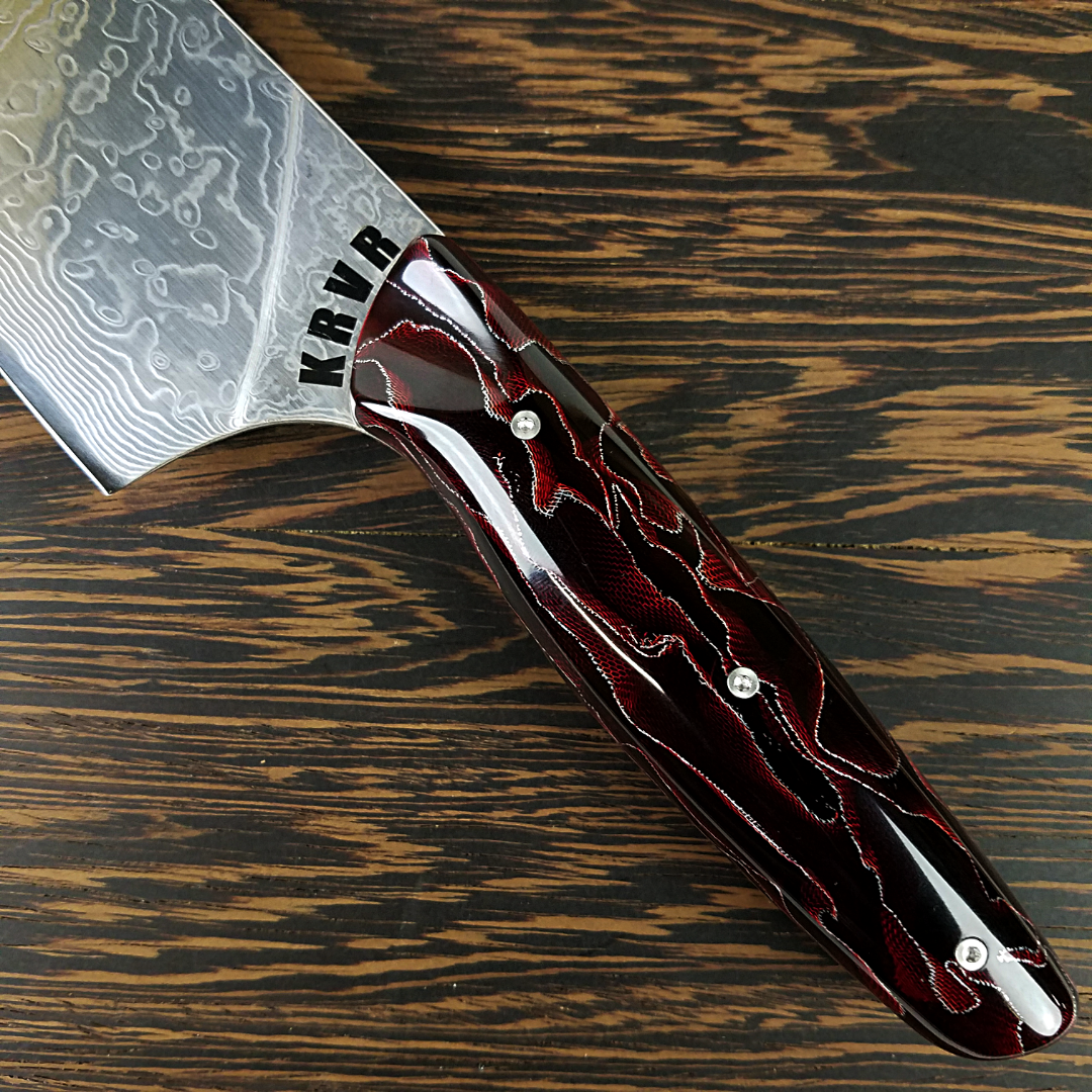 Red Dawn Gravitron - 10in (254mm) Damascus Gyuto - Raindrop - Smooth Handle