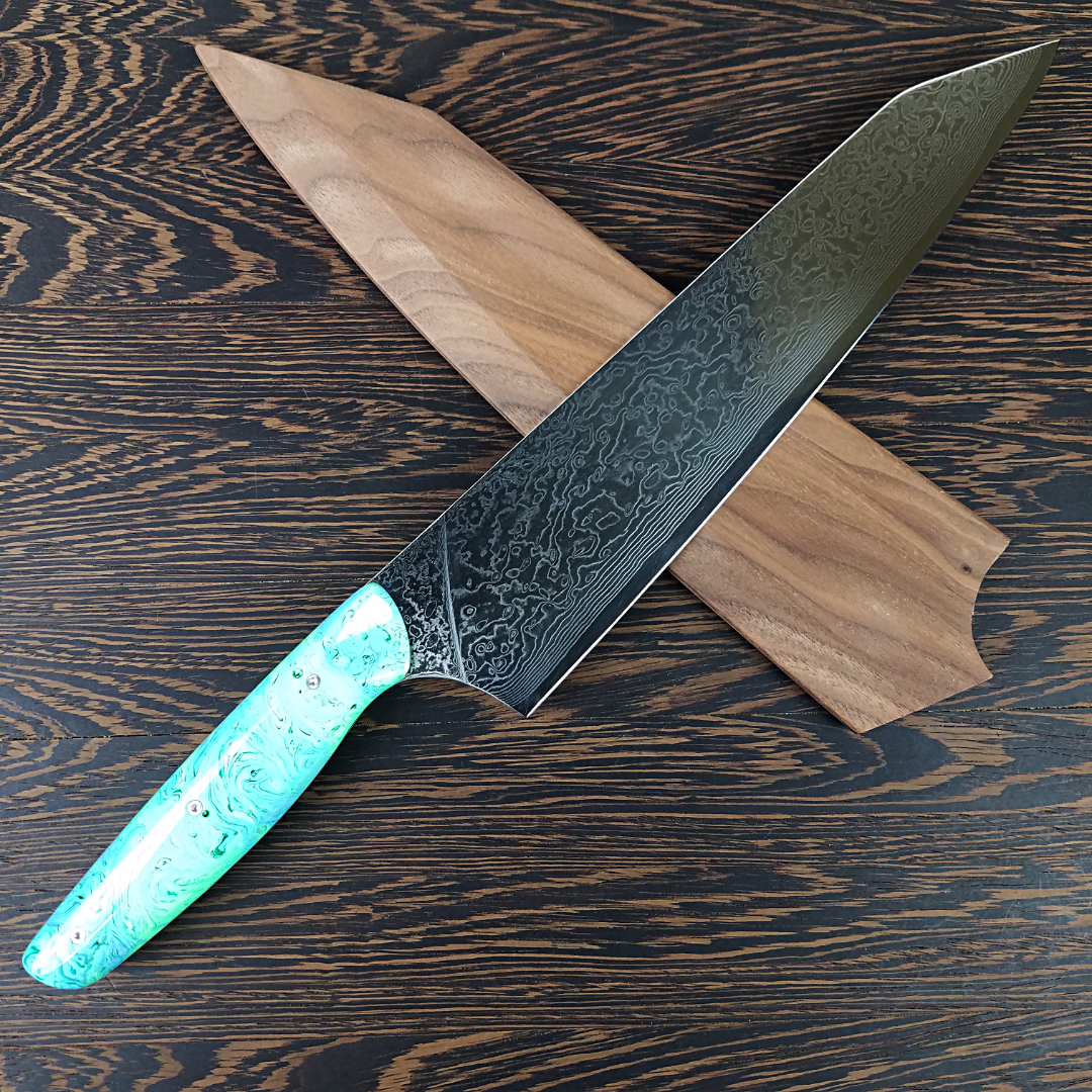 Neptune&#39;s Dream - 10in (254mm) Damascus Gyuto - Raindrop - Smooth Handle