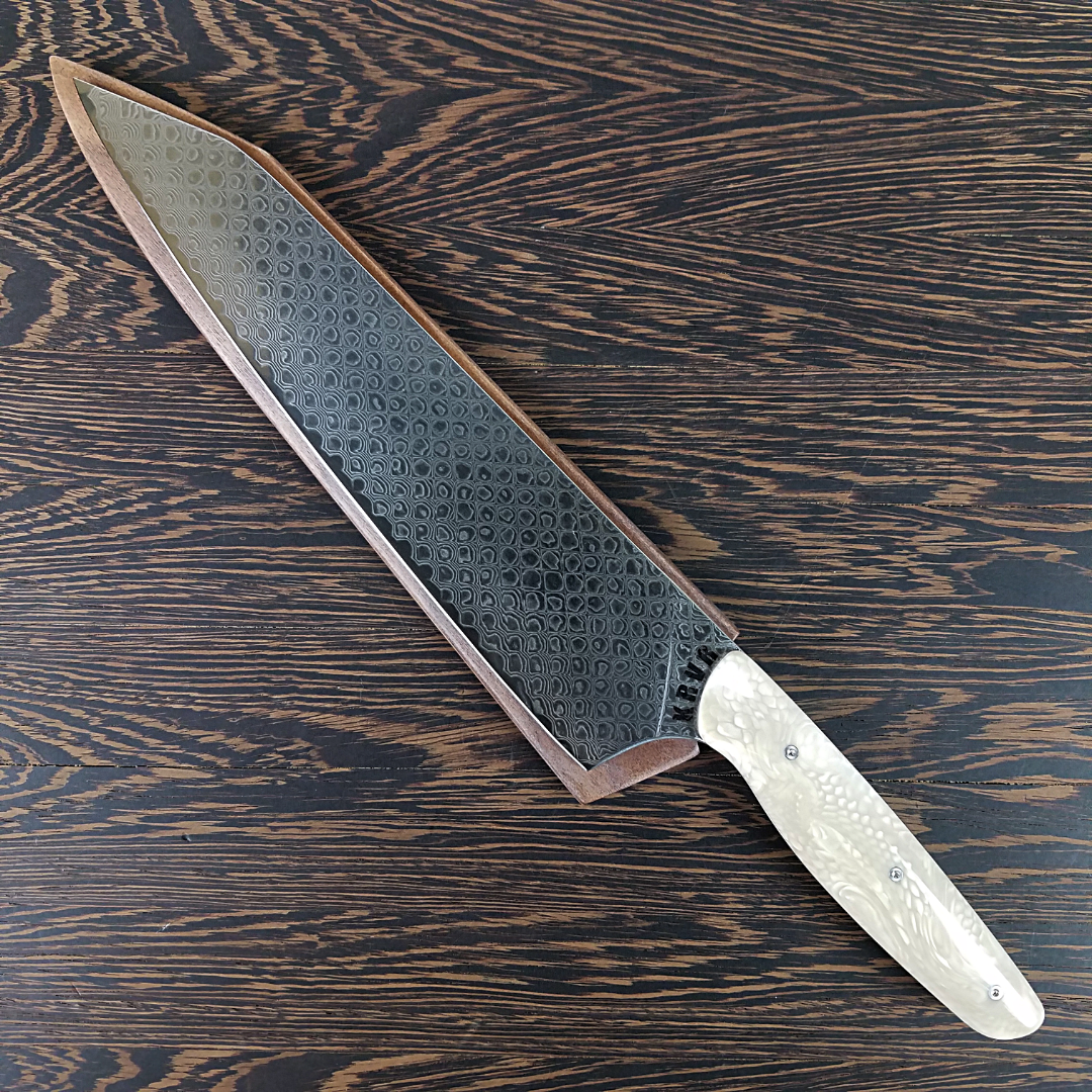 White Dragon - 10in (254mm) Damascus Gyuto - Dragonscale - Smooth Handle