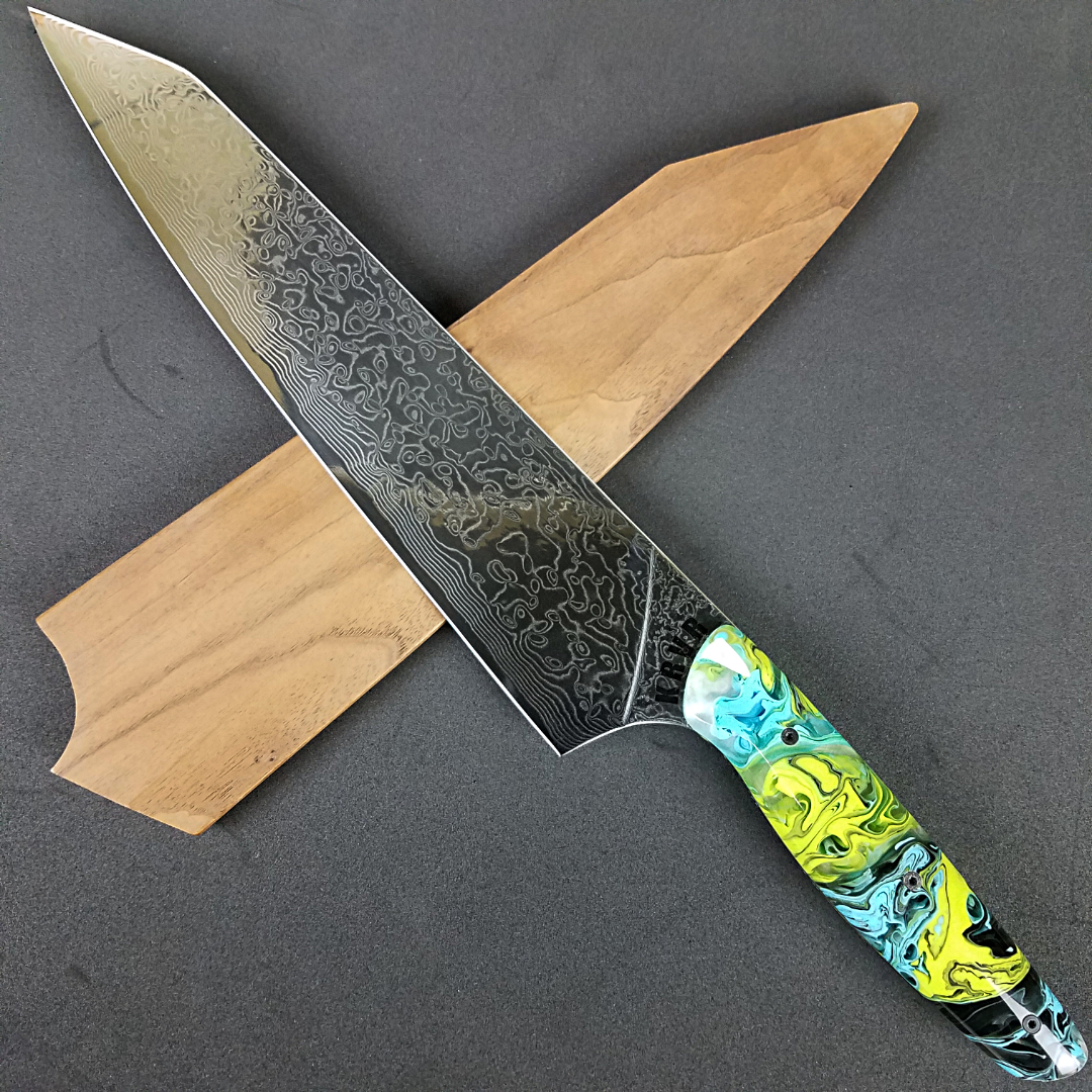 Electric Bloom - 10in (254mm) Damascus Gyuto - Raindrop - Smooth Handle