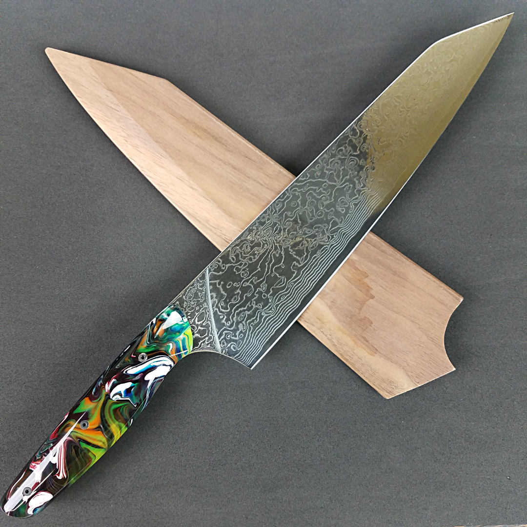 Dark Side of the Moon - 10in (254mm) Damascus Gyuto - Raindrop - Smooth Handle