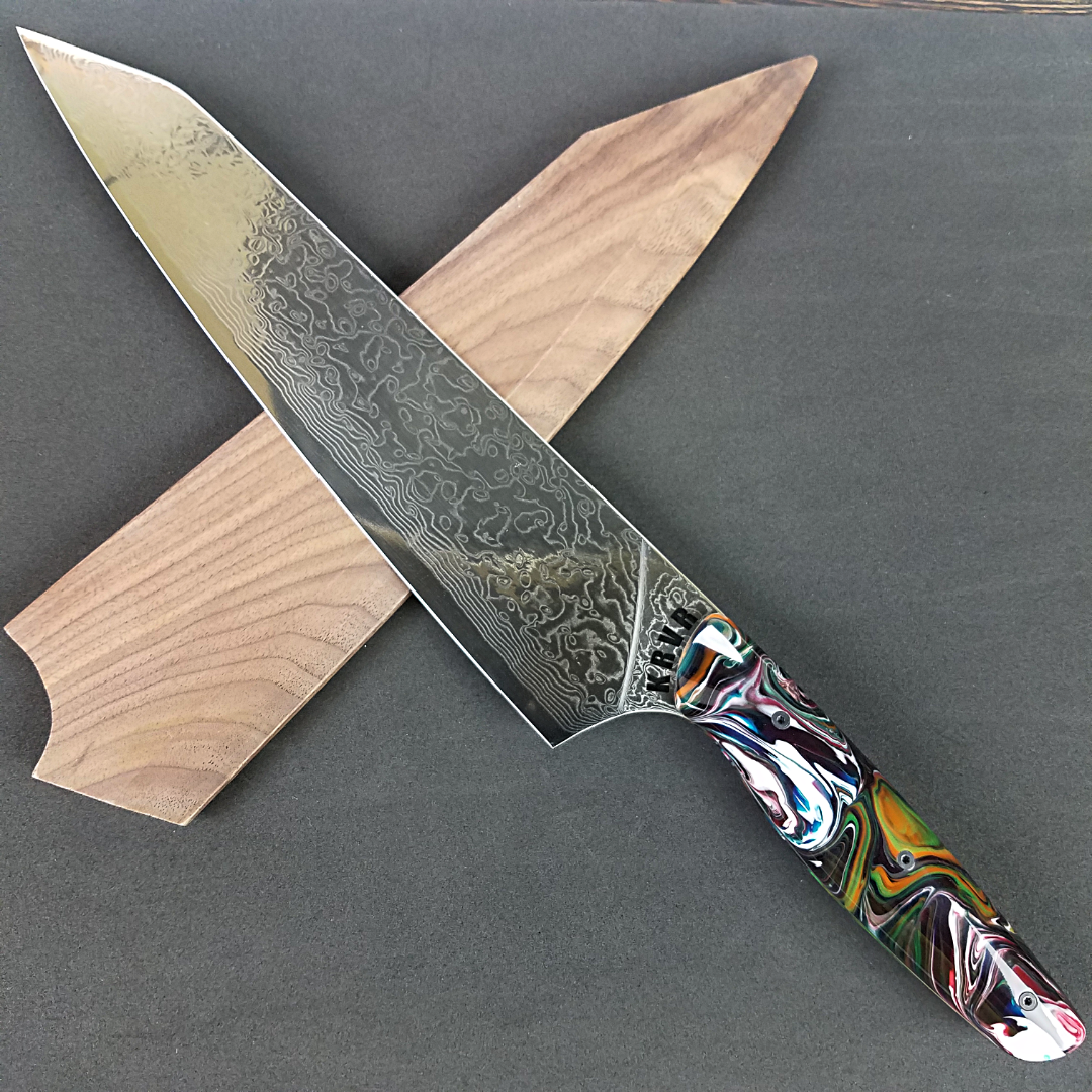 Dark Side of the Moon - 10in (254mm) Damascus Gyuto - Raindrop - Smooth Handle