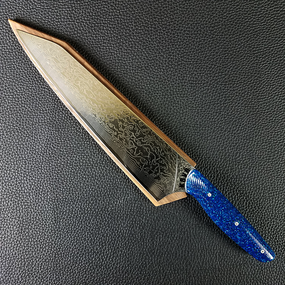 Blue Yonder - 10in (254mm) Damascus Gyuto - Raindrop - Wavy Handle