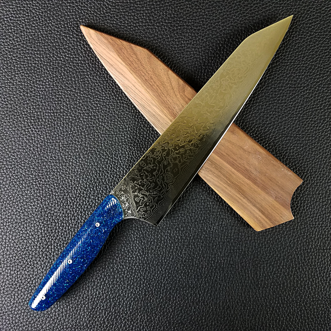 Blue Yonder - 10in (254mm) Damascus Gyuto - Raindrop - Wavy Handle