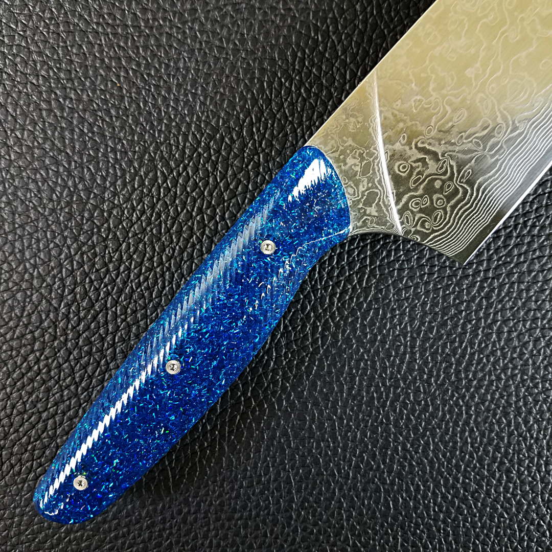 Blue Yonder - 10in (254mm) Damascus Gyuto - Raindrop - Wavy Handle