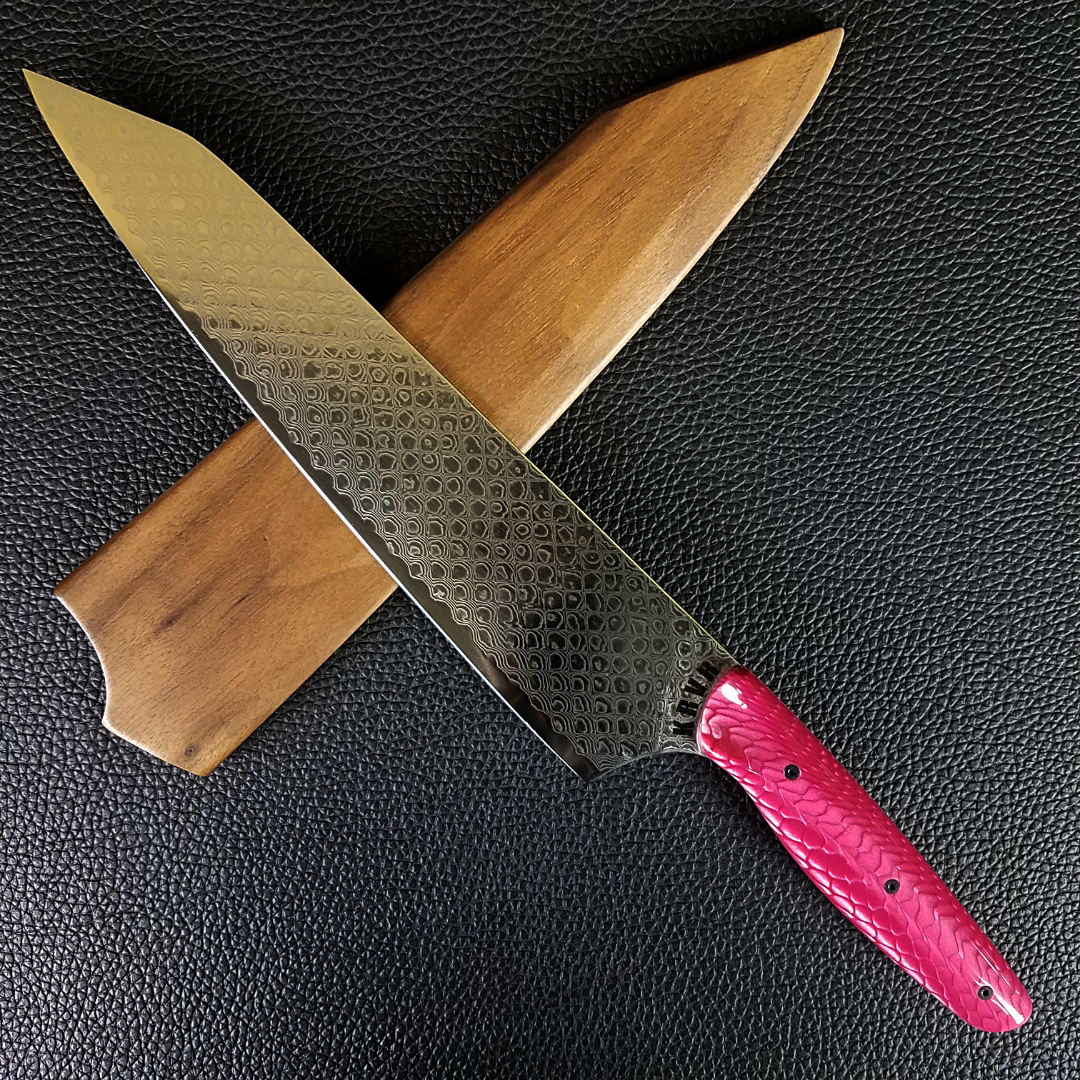 Pink Dragon - 10in (254mm) Damascus Gyuto - Dragonscale - Smooth Handle