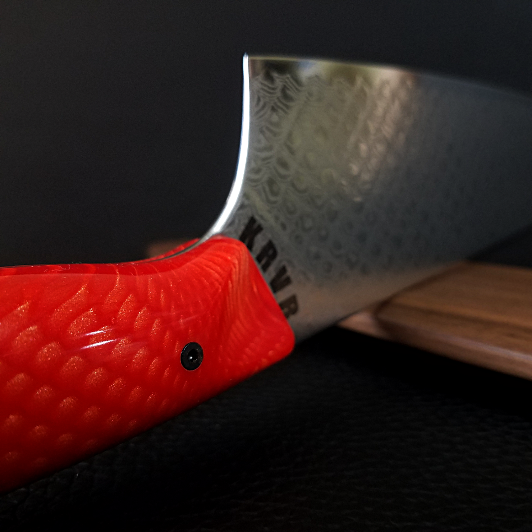 Red Dragon - 10in (254mm) Damascus Gyuto - Dragonscale - Smooth Handle