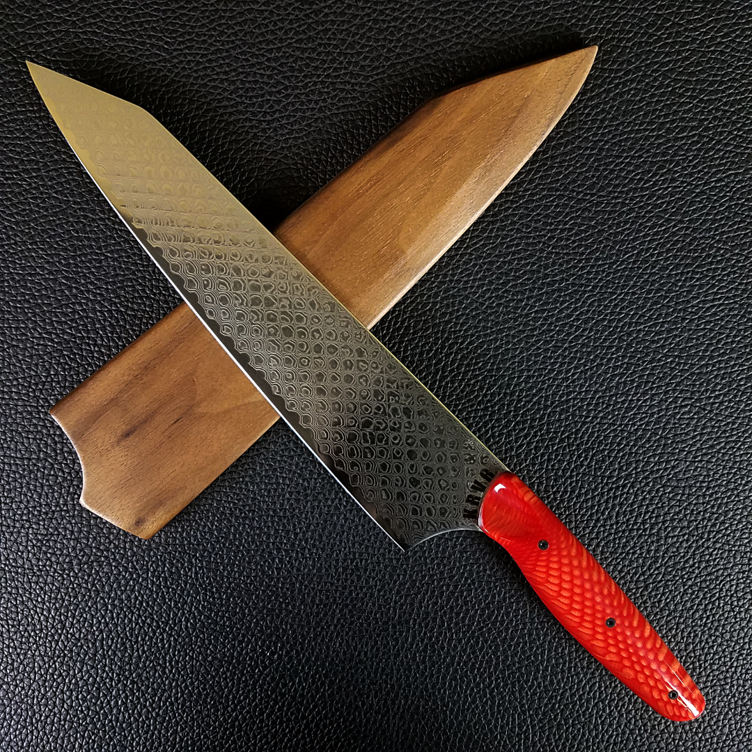 Red Dragon - 10in (254mm) Damascus Gyuto - Dragonscale - Smooth Handle