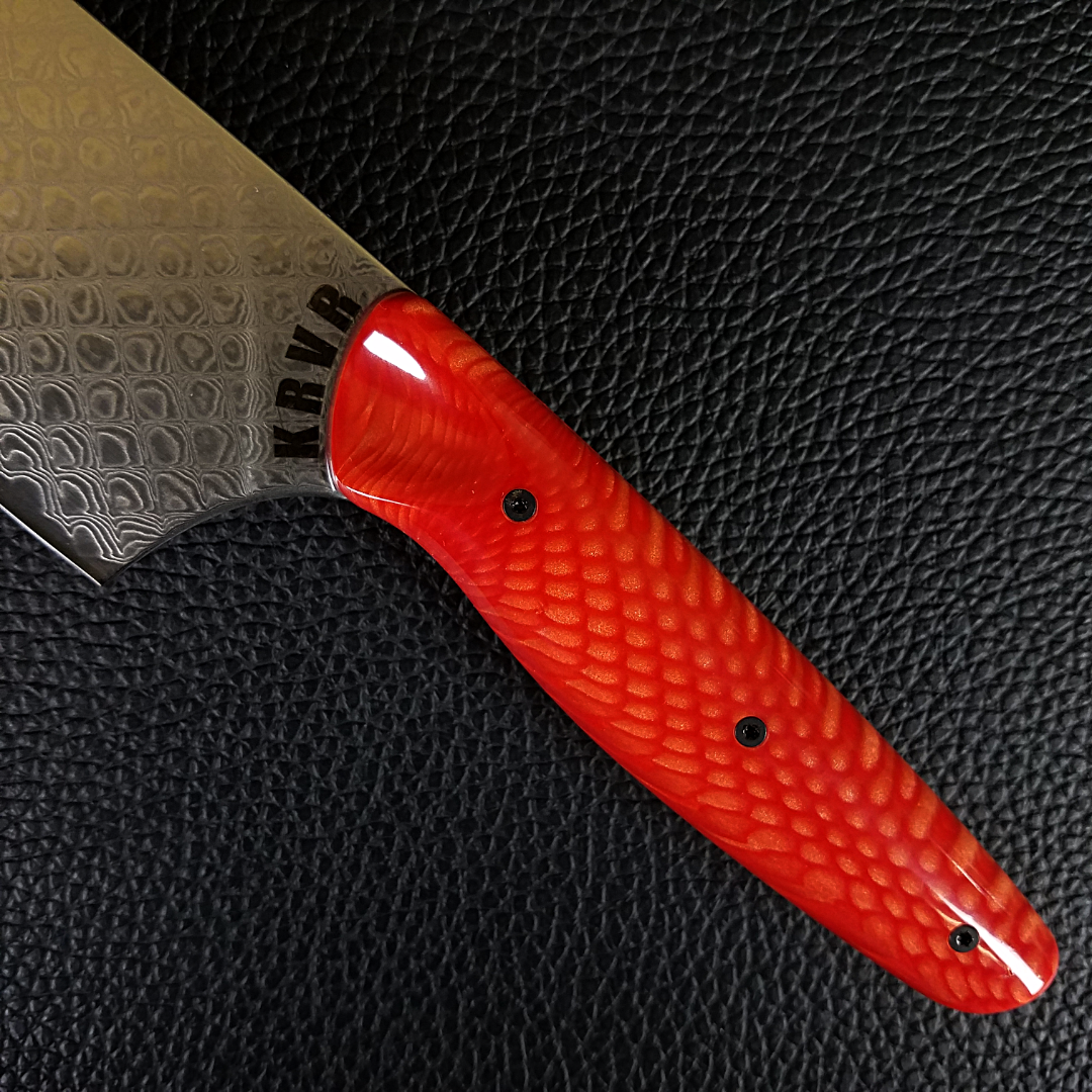 Red Dragon - 10in (254mm) Damascus Gyuto - Dragonscale - Smooth Handle