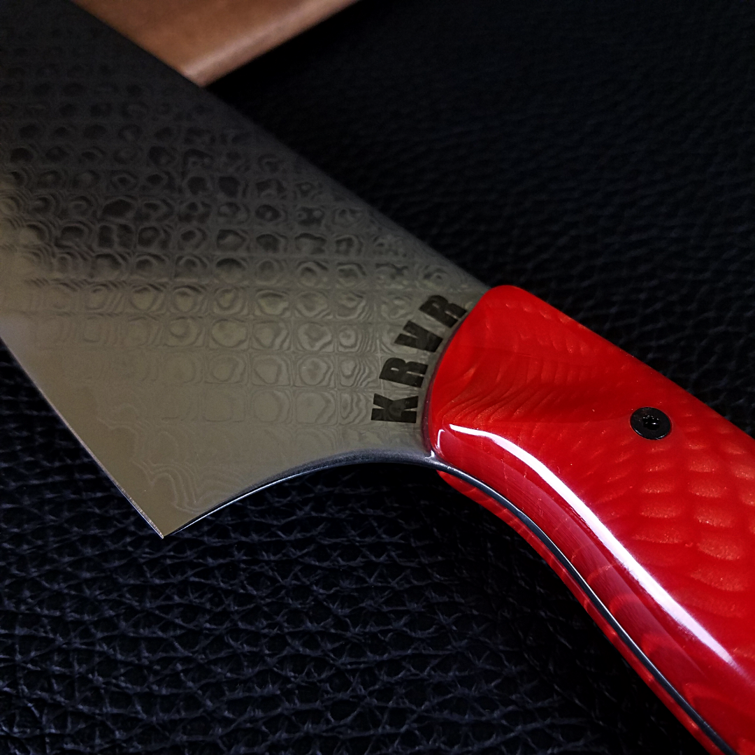 Red Dragon - 10in (254mm) Damascus Gyuto - Dragonscale - Smooth Handle